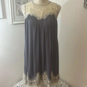 Umgee Sleeveless Bohi Lace Gray and‎ Beige Dress Size Medium